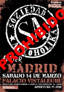 Cancelado Concierto S.A. en Madrid 